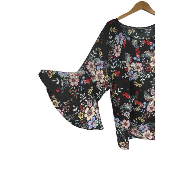 Zac & Rachel Plus Size Chiffon Black Floral Belle Sleeve Top Womens 2XL - Picture 2 of 7